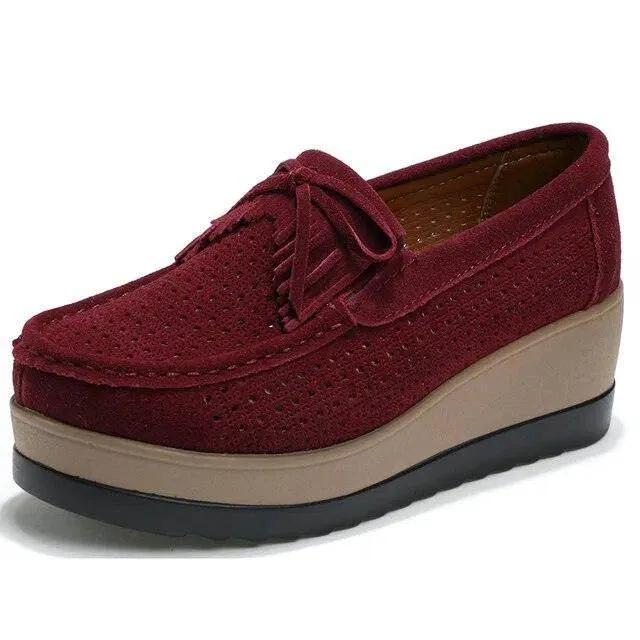 Womens Platform Moccasin Slip On Walking Shoes