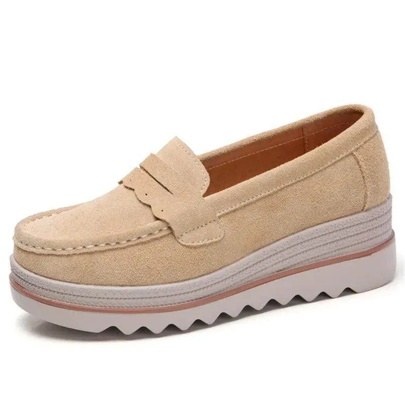 Womens Platform Moccasin Slip On Walking Shoes