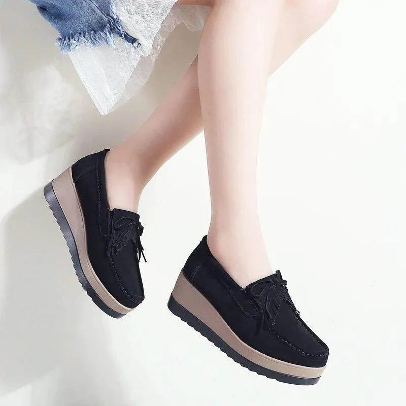 Womens Platform Moccasin Slip On Walking Shoes