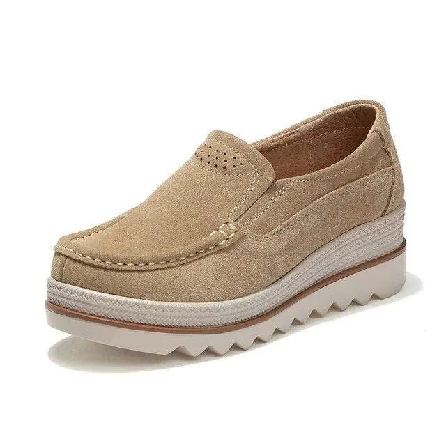 Womens Platform Moccasin Slip On Walking Shoes