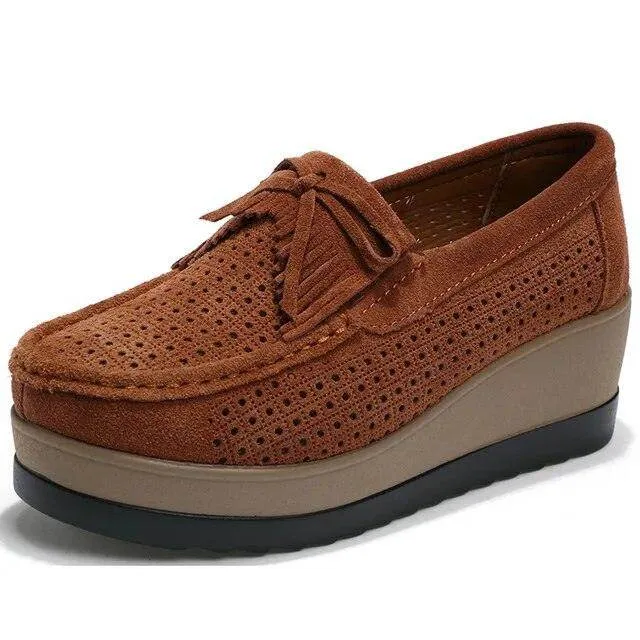 Womens Platform Moccasin Slip On Walking Shoes