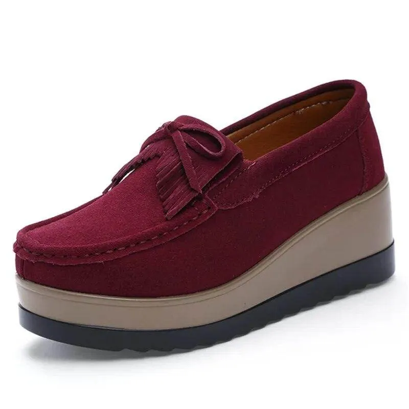Womens Platform Moccasin Slip On Walking Shoes