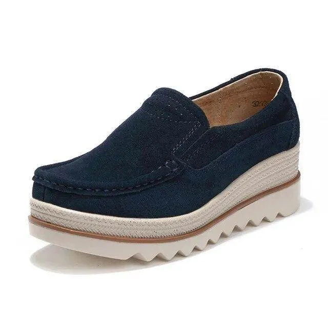 Womens Platform Moccasin Slip On Walking Shoes