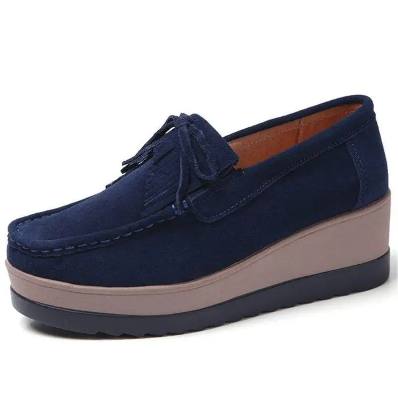 Womens Platform Moccasin Slip On Walking Shoes