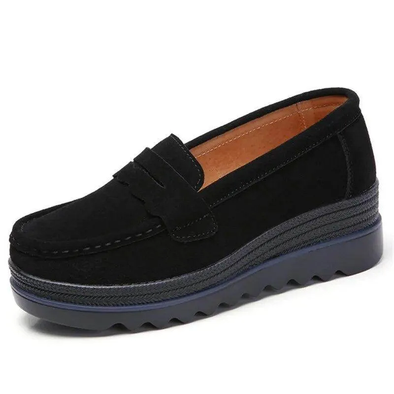 Womens Platform Moccasin Slip On Walking Shoes