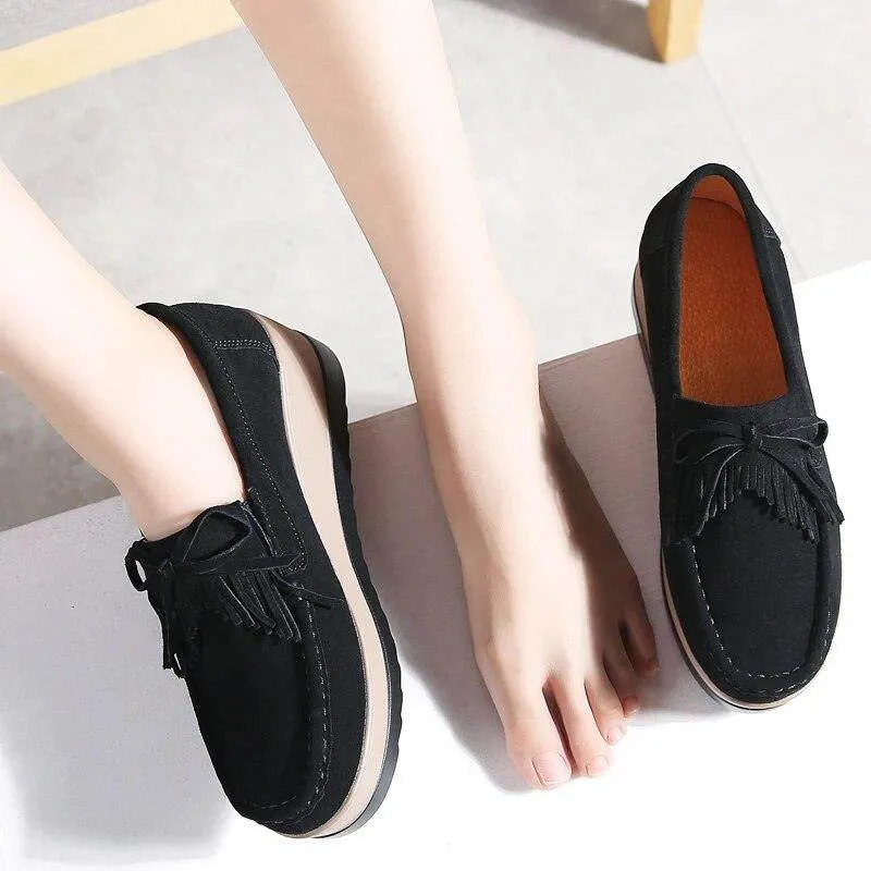 Womens Platform Moccasin Slip On Walking Shoes