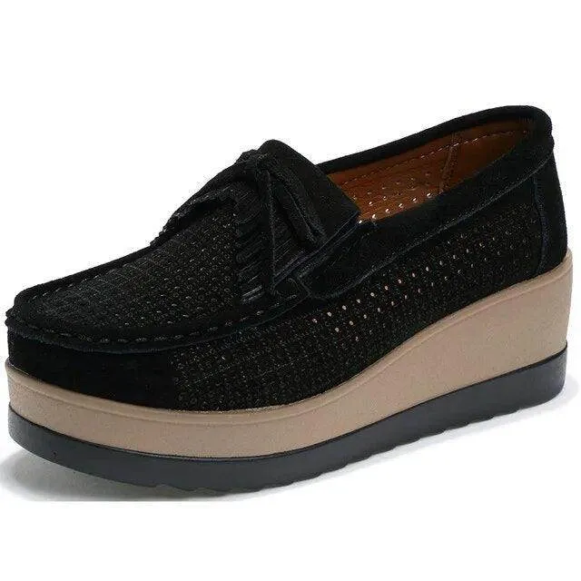 Womens Platform Moccasin Slip On Walking Shoes